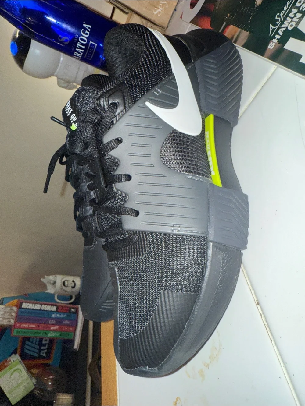 Nike Kids Black Sneakers with White Swoosh and Neon Yellow Accent